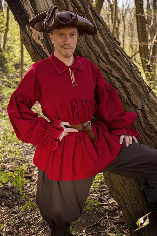 Renaissance cotton shirt Aramis, dark red