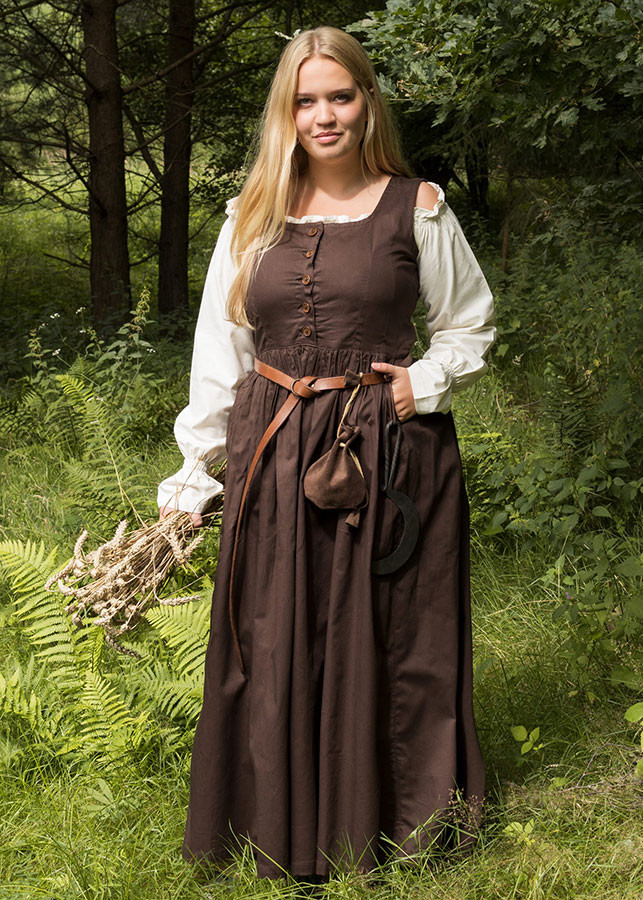 Medieval peasant dress Lene cotton sleeveless, brown