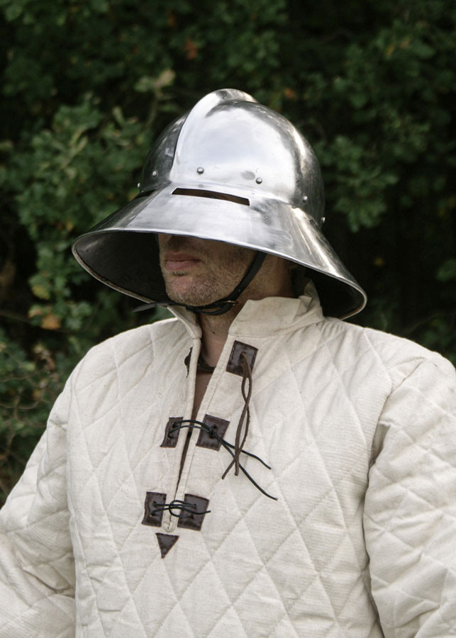 Long quilted gambeson with wool padding, natural color
