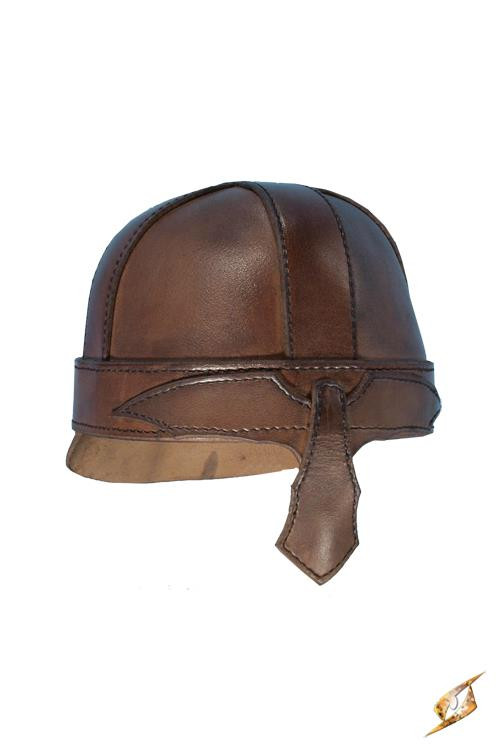 Medieval spangenhelm helmet in brown leather for LARP