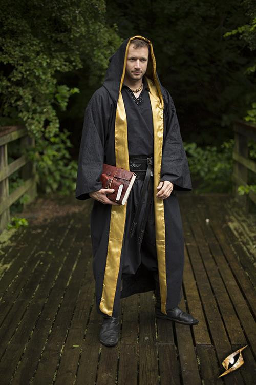 Wizard robe with hood, black-gold