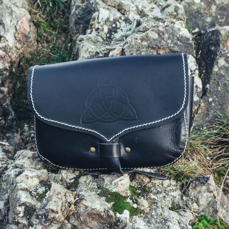 Leather Viking Bag Hulda with Celtic Knot, black