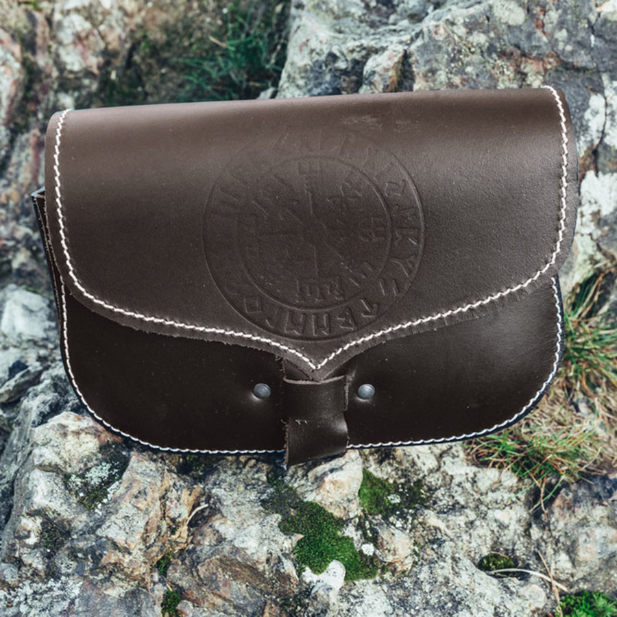 Viking waist bag in Folkvar leather with Vegvisir brown