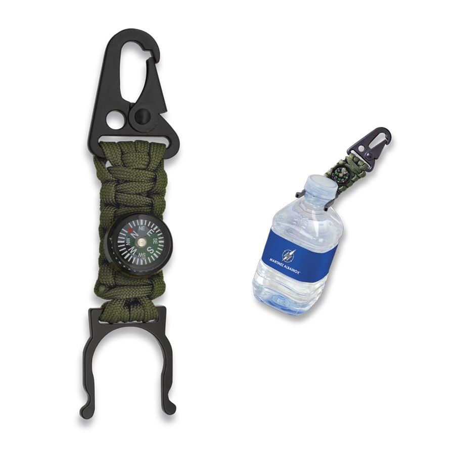 Paracord holds bottles with compass