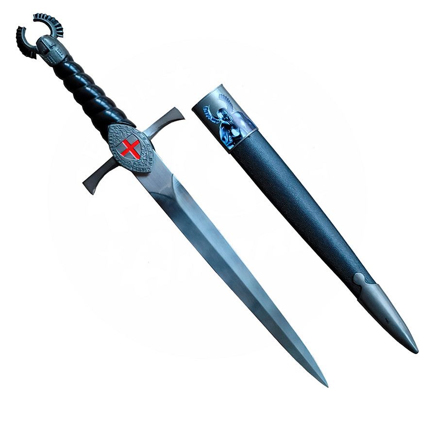 Templar dagger threaded hilt with leather sheath