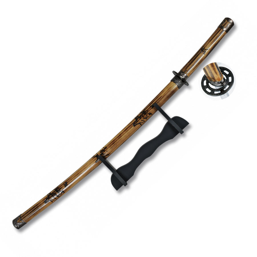 Decorative katana with engraved wooden sheath