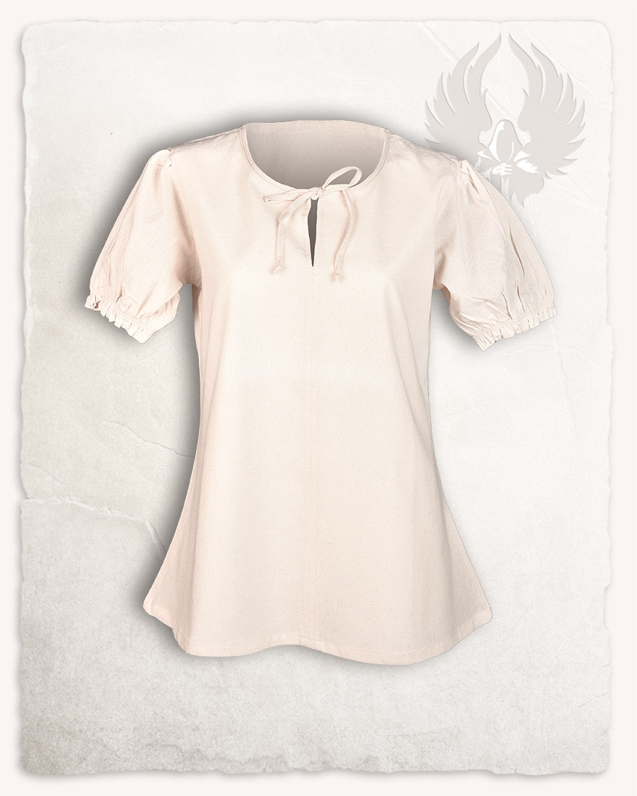 Elisa medieval blouse short sleeve, cream color, with frontal bow