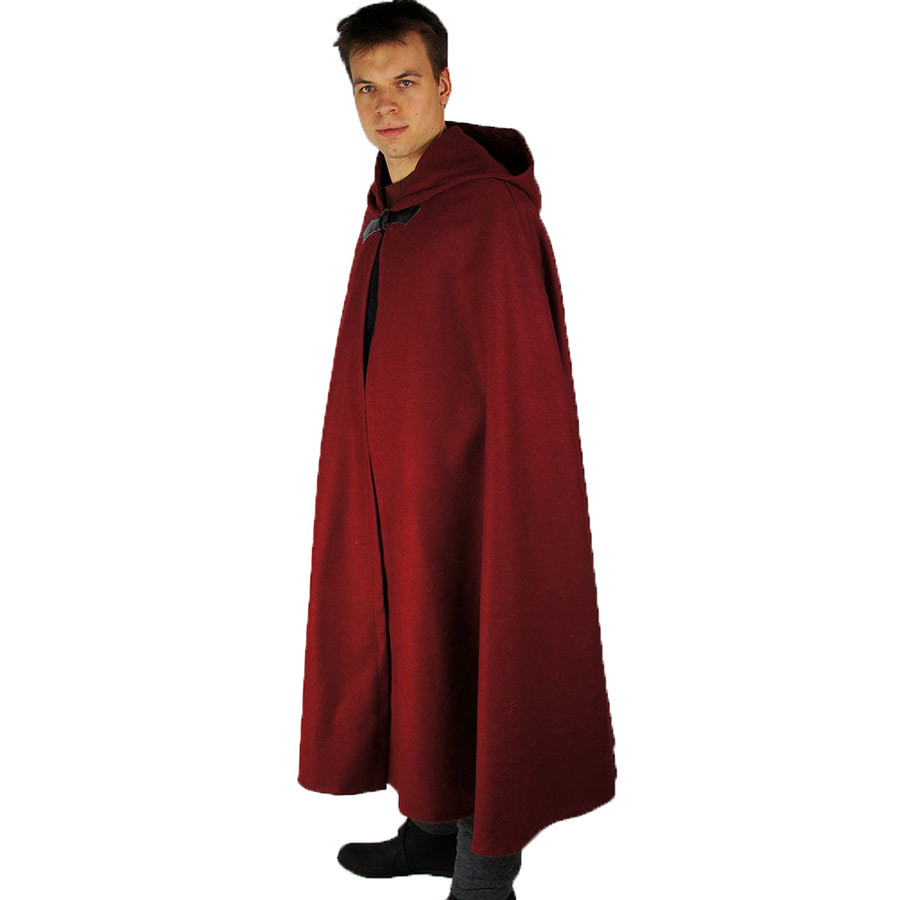 Medieval woolen cape Tjark model, red color