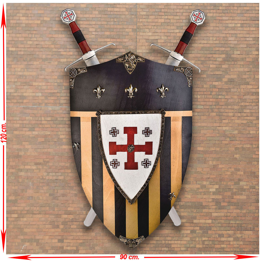 Panoply 2 Swords + Shield Knights of Jerusalem in wood