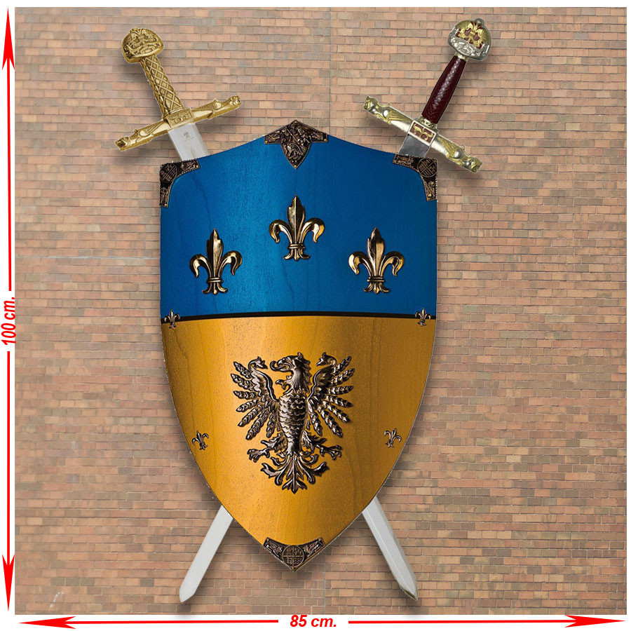 Panoply of CarloMagno Deluxe, King of the Franks, with his shield and swords