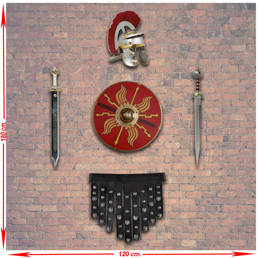 Panoply weapons Roman legions. shield, gladius, helmet and cingulum