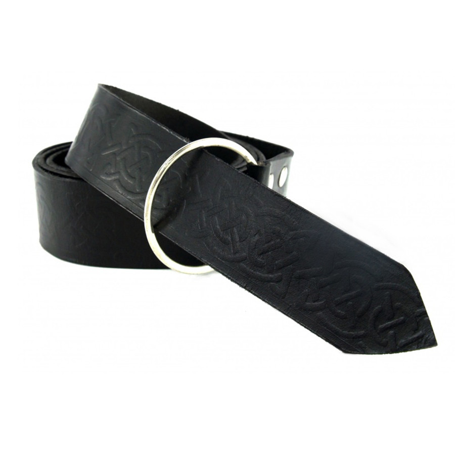 Leather belt with Celtic print, black color