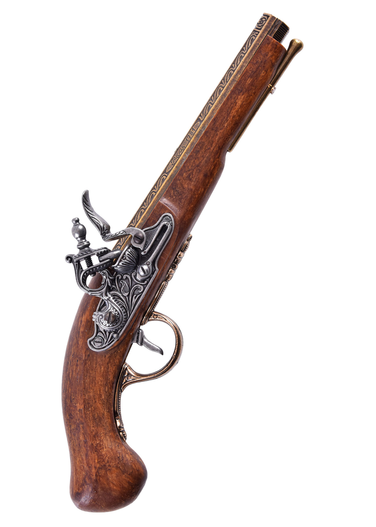 French brass-plated flintlock pistol, 18th century