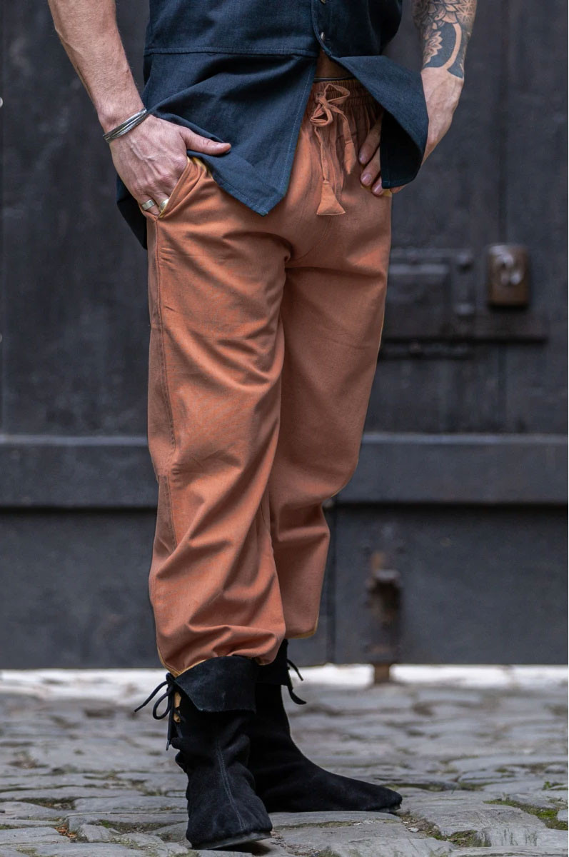 Medieval pants Unisex Tobacco Brown color with elastic band at waist