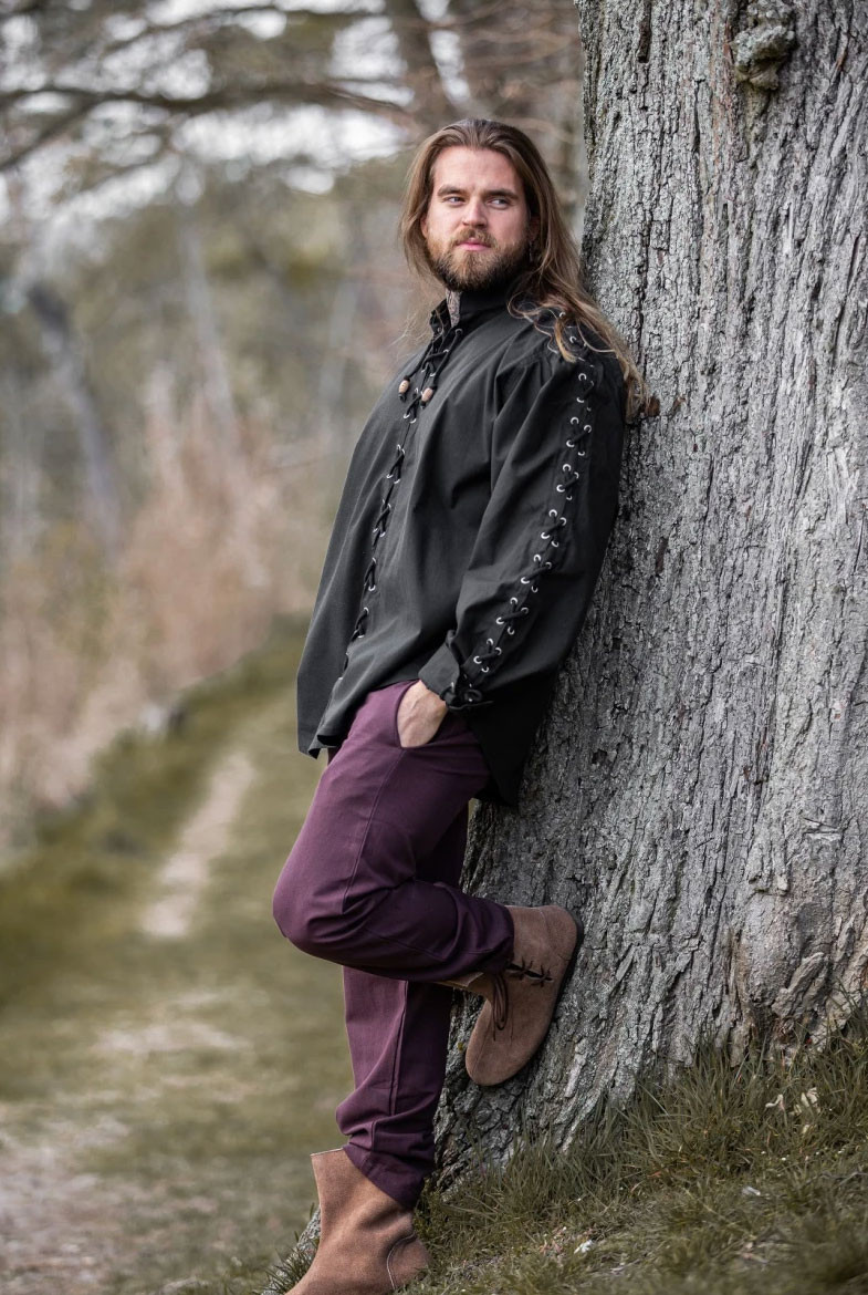 Medieval shirt with ties Gustavo model, black color
