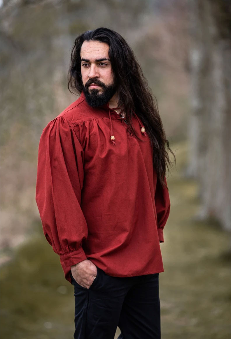 Red Friedrich medieval shirt with ties