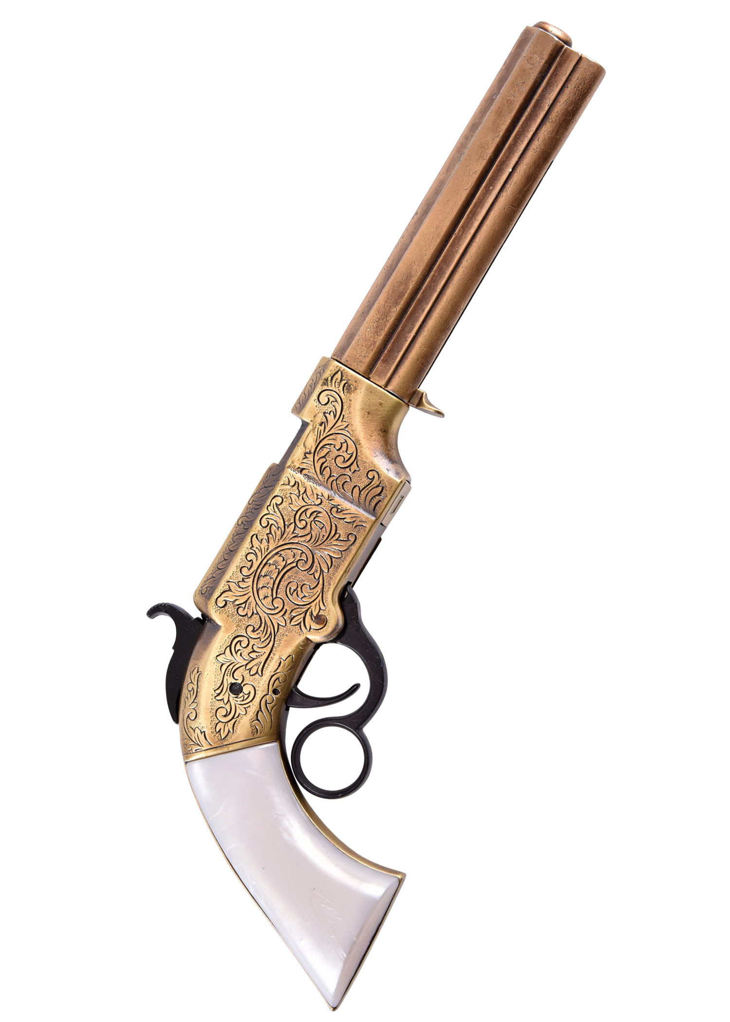 Smith and Wesson Volcanic 1854 pistol, brass and imitation mother-of-pearl