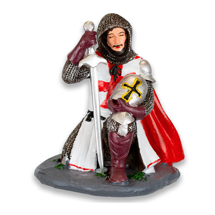 Templar knight figure watching weapons