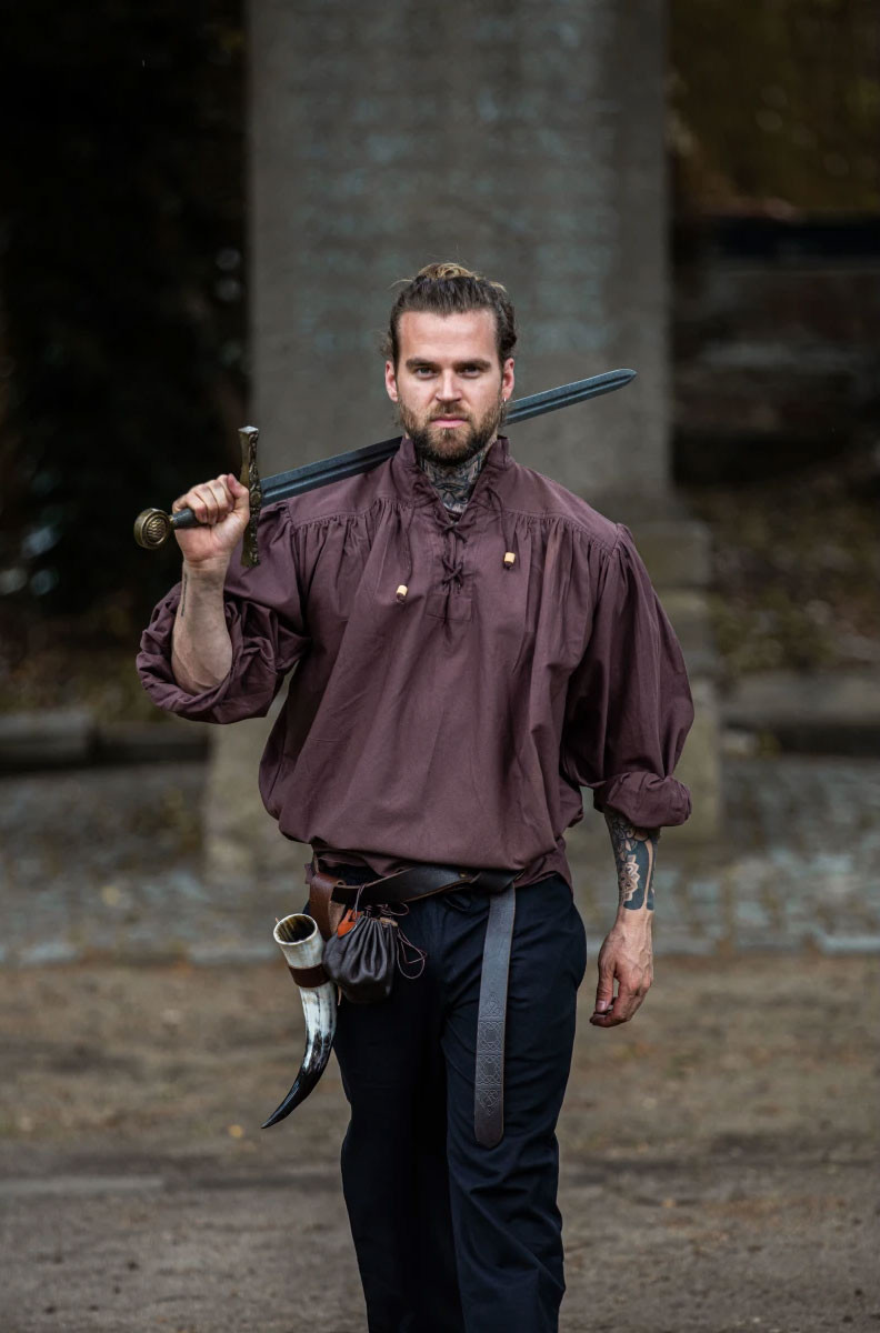Wide medieval shirt with ties, brown color