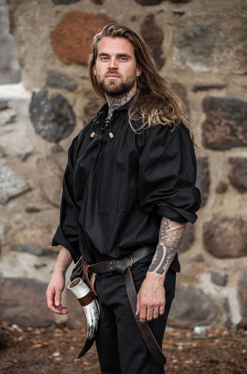 Medieval shirt with ties model Georg, black color