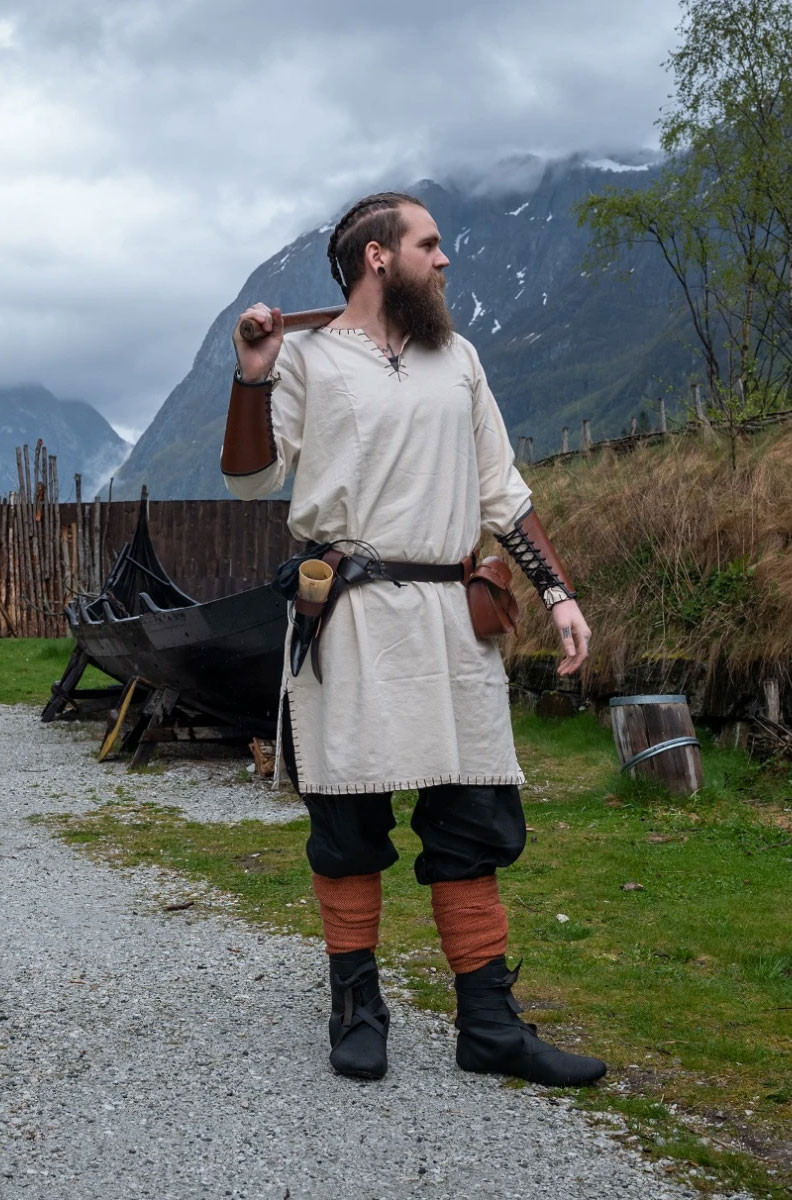 Viking tunic with Erwin embroidery, natural white