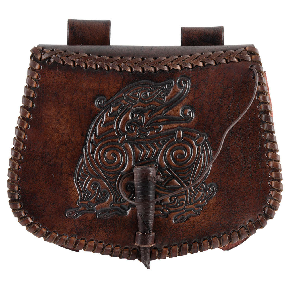 Dragon bag in brown leather to be worn on the belt