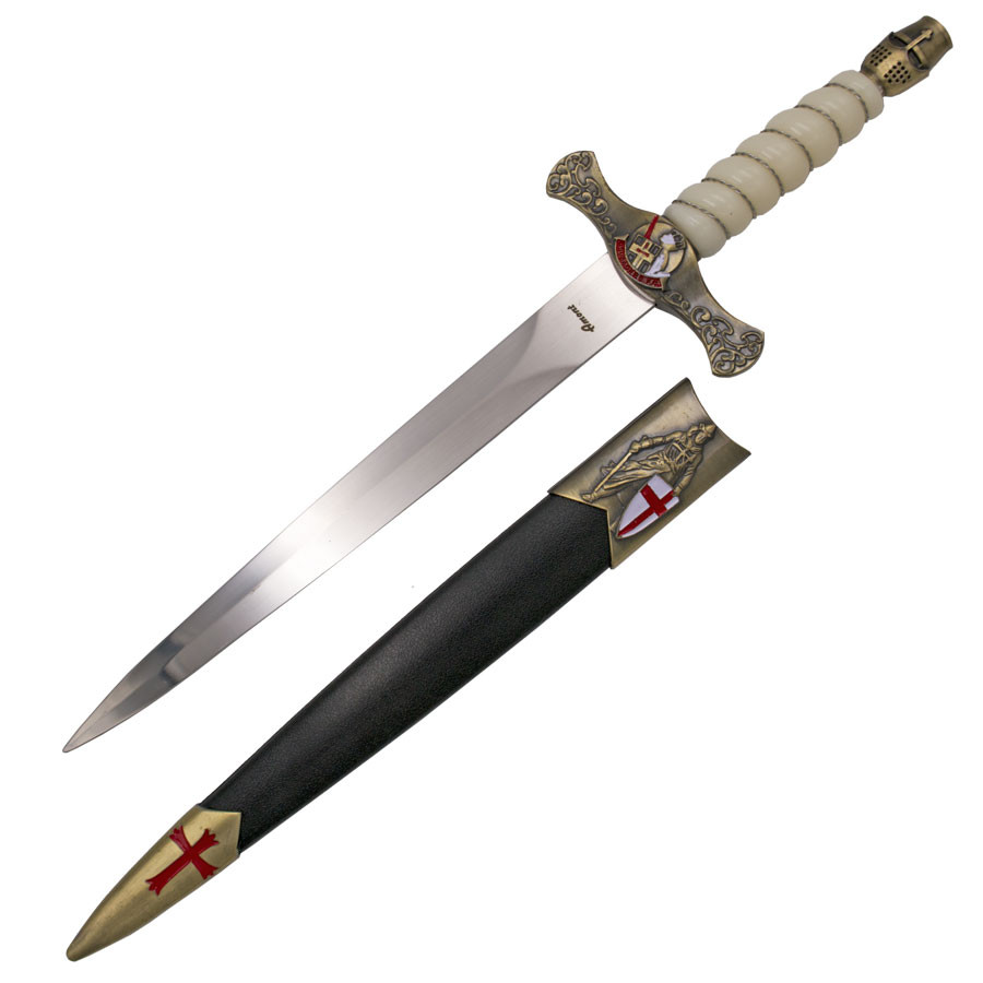 Templar medieval dagger, bronze helmet pommel