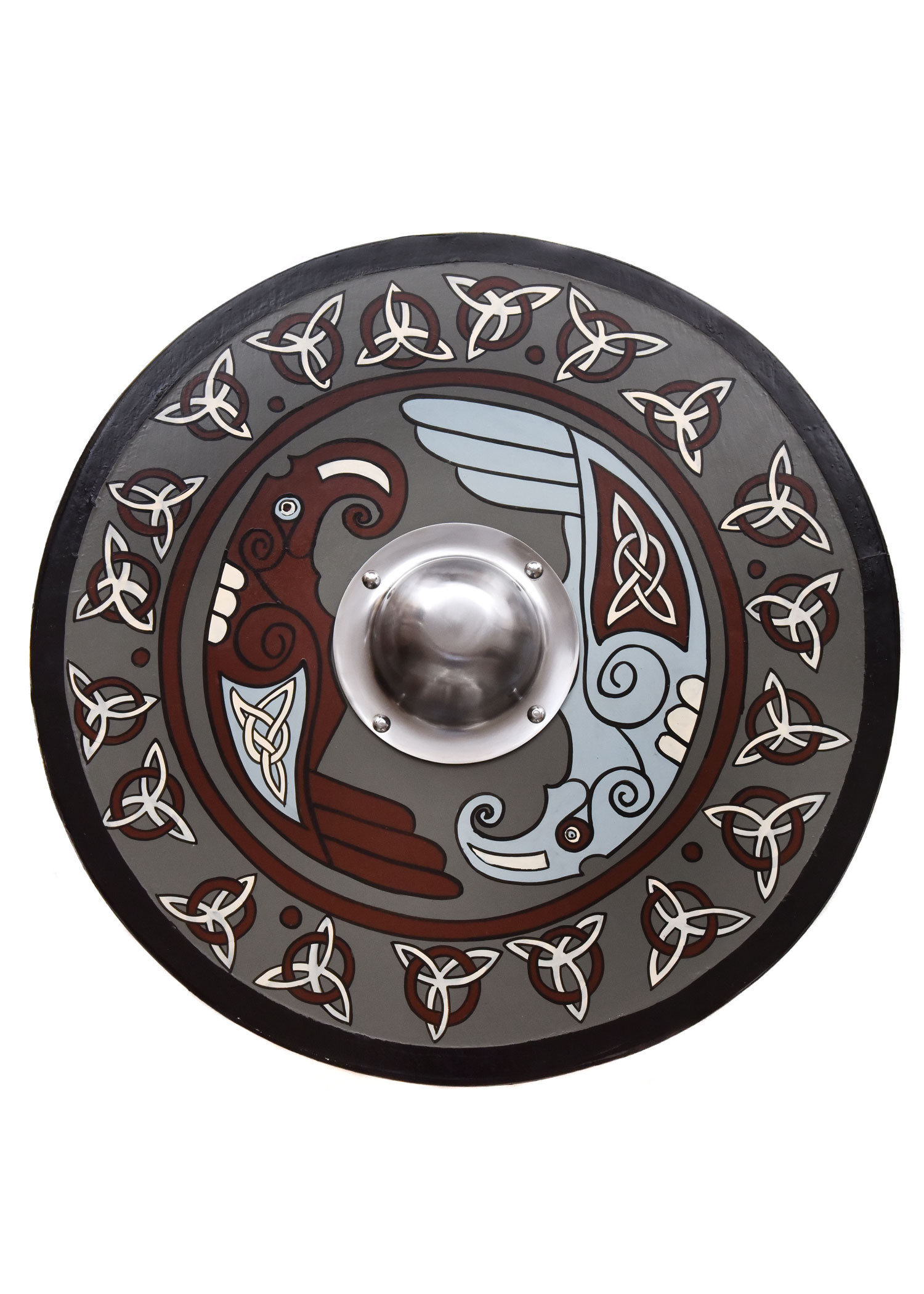 Viking Shield painted with Raven and Triquettes, 61 cm. EITHER