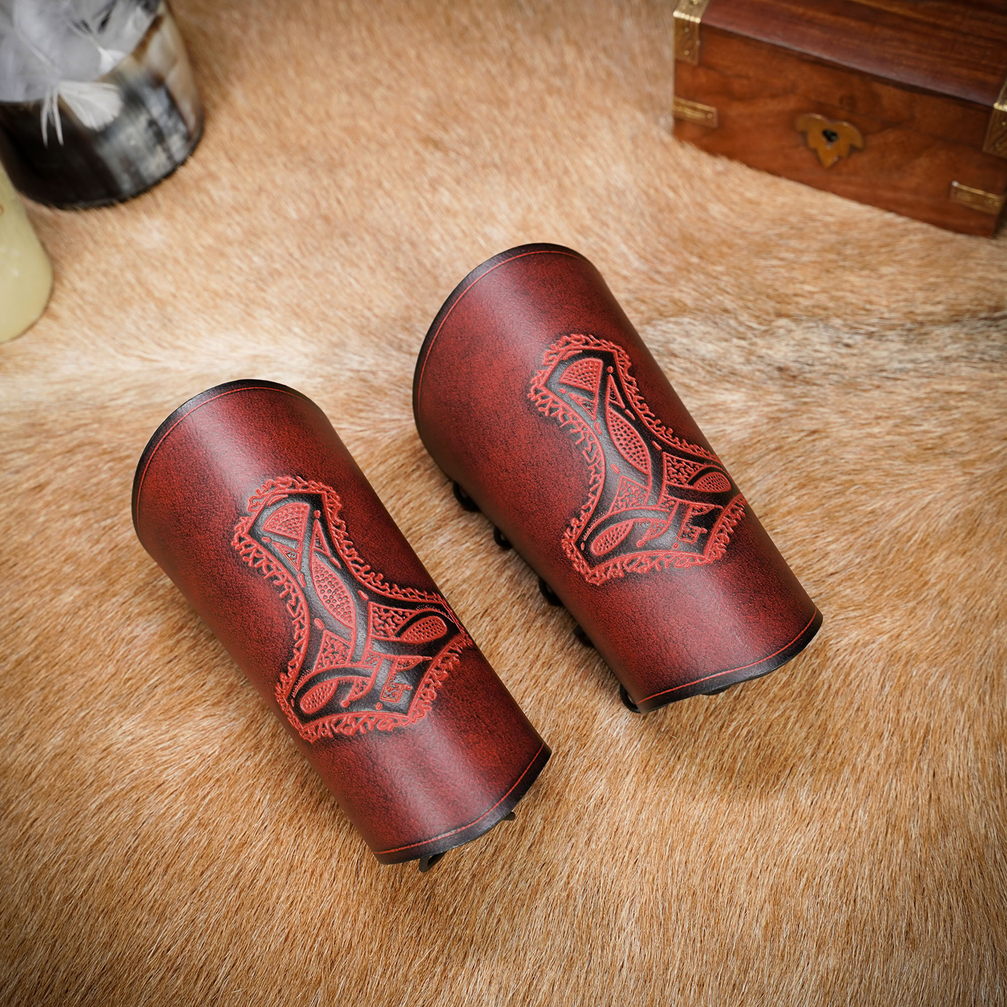 Viking Bracelets Thor's Hammer, Mjolnir, in leather