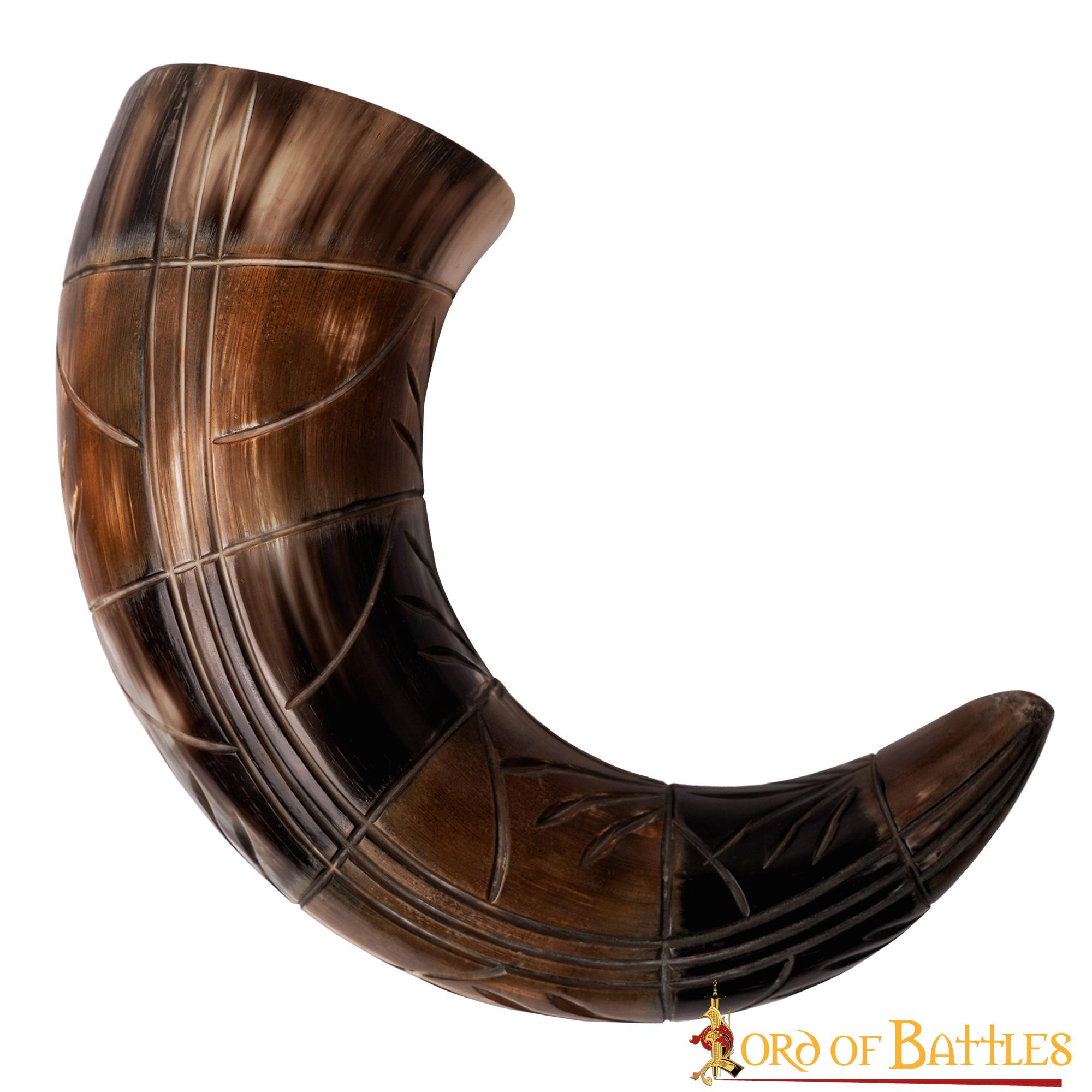 Viking ox drinking horn with engraved designs