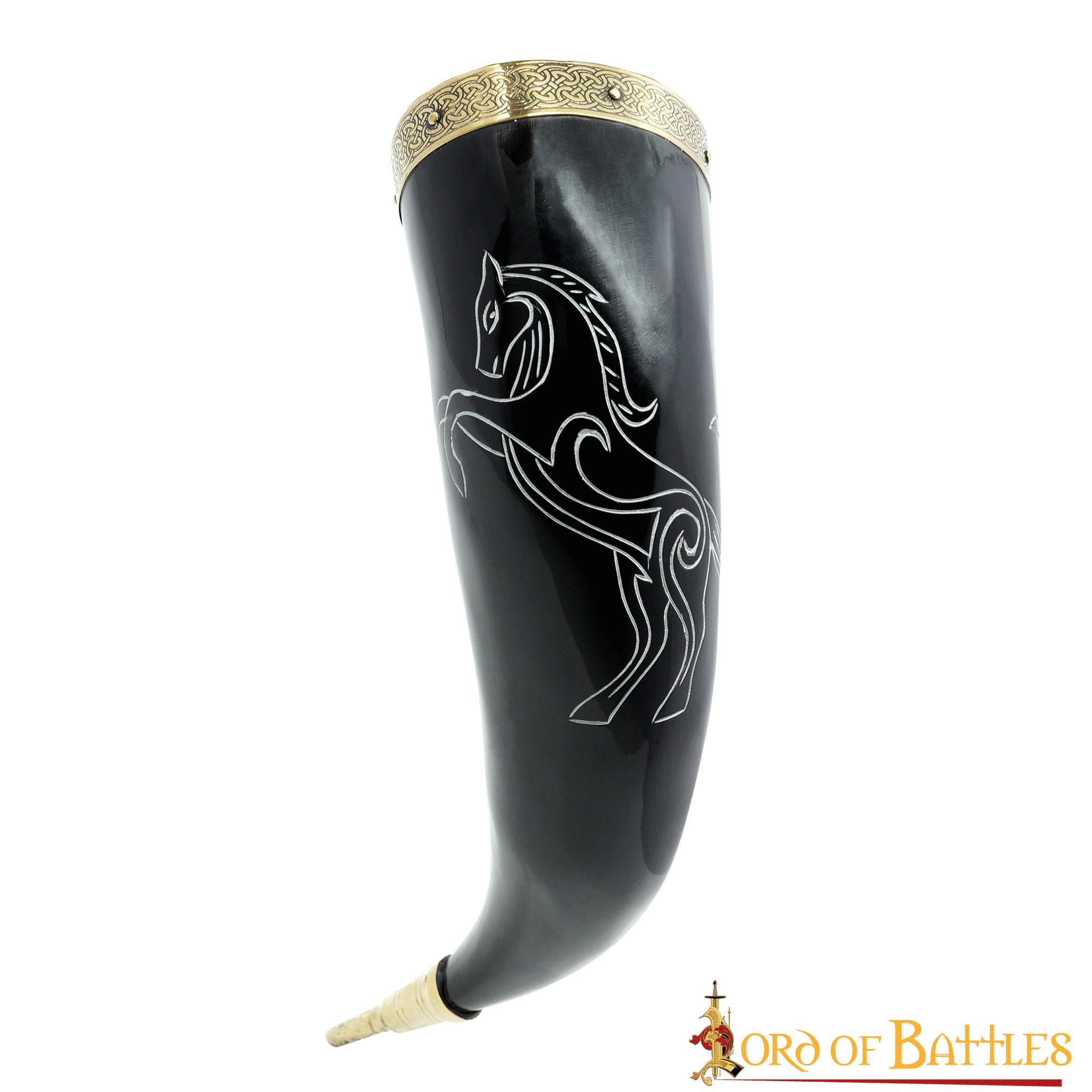 Viking horned stallion on ox horn