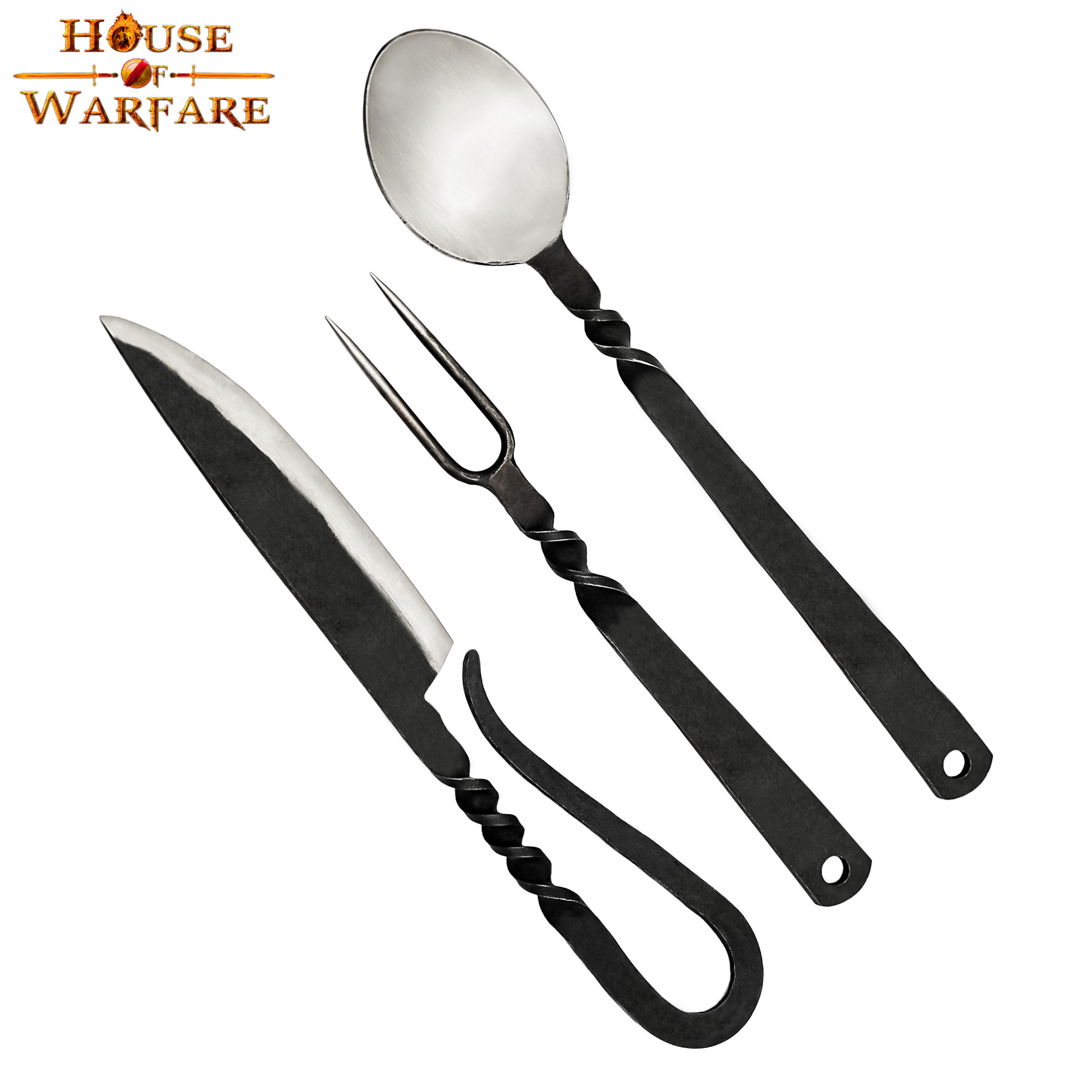 Medieval cutlery set: spoon, fork and knife