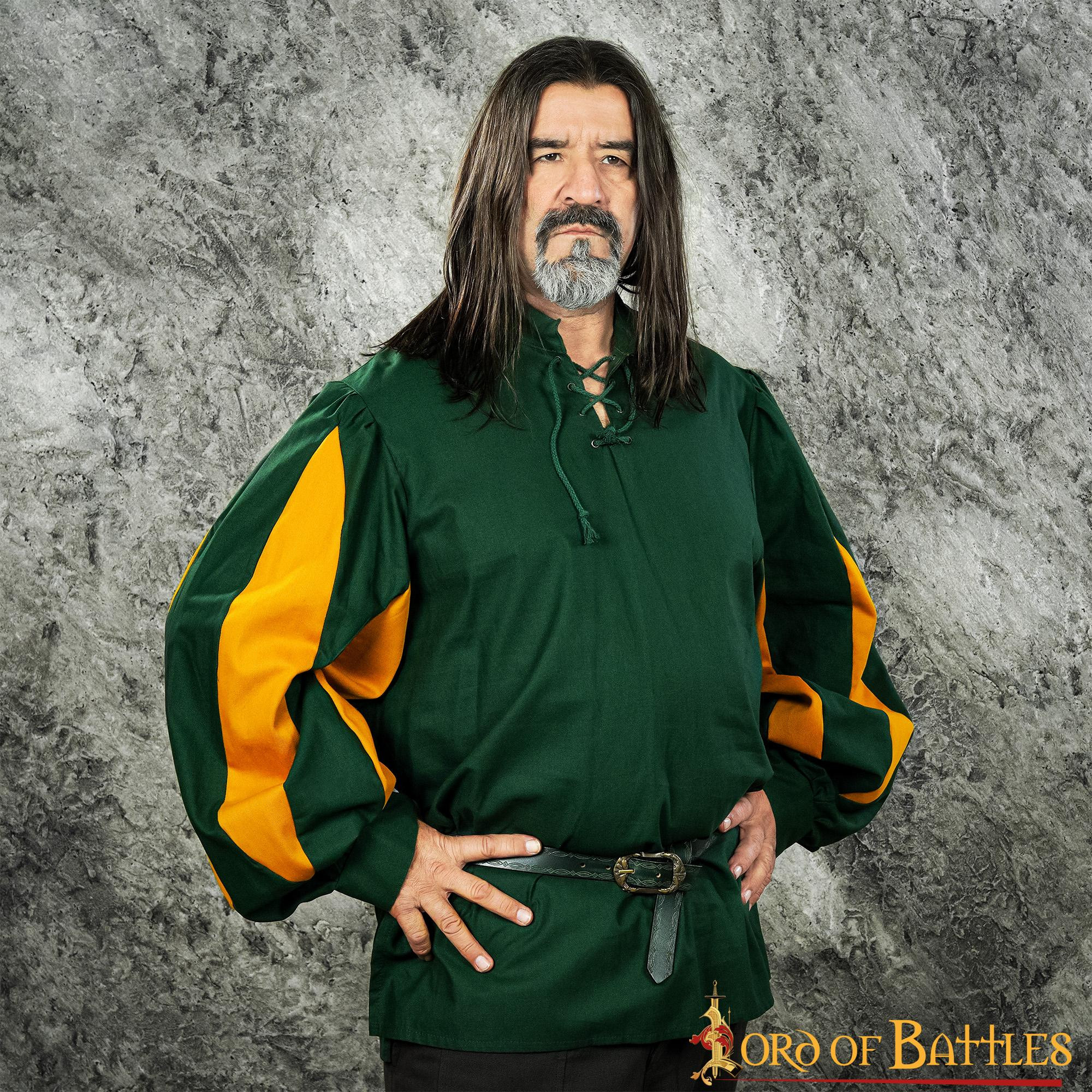 Renaissance Ebony Shirt with sleeves in two colors - Green and orange