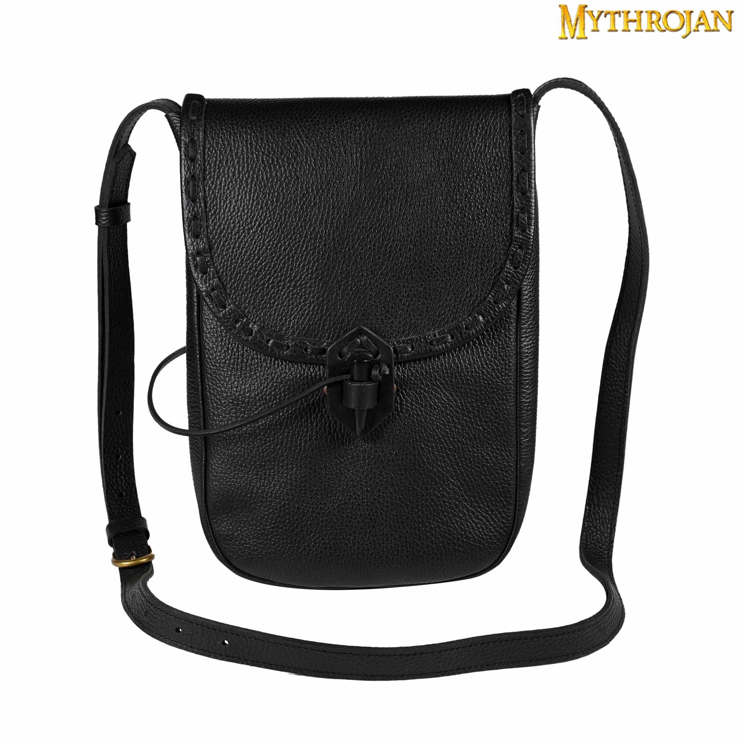 Medieval leather bag, shoulder strap type - Black (33x23 cm.)