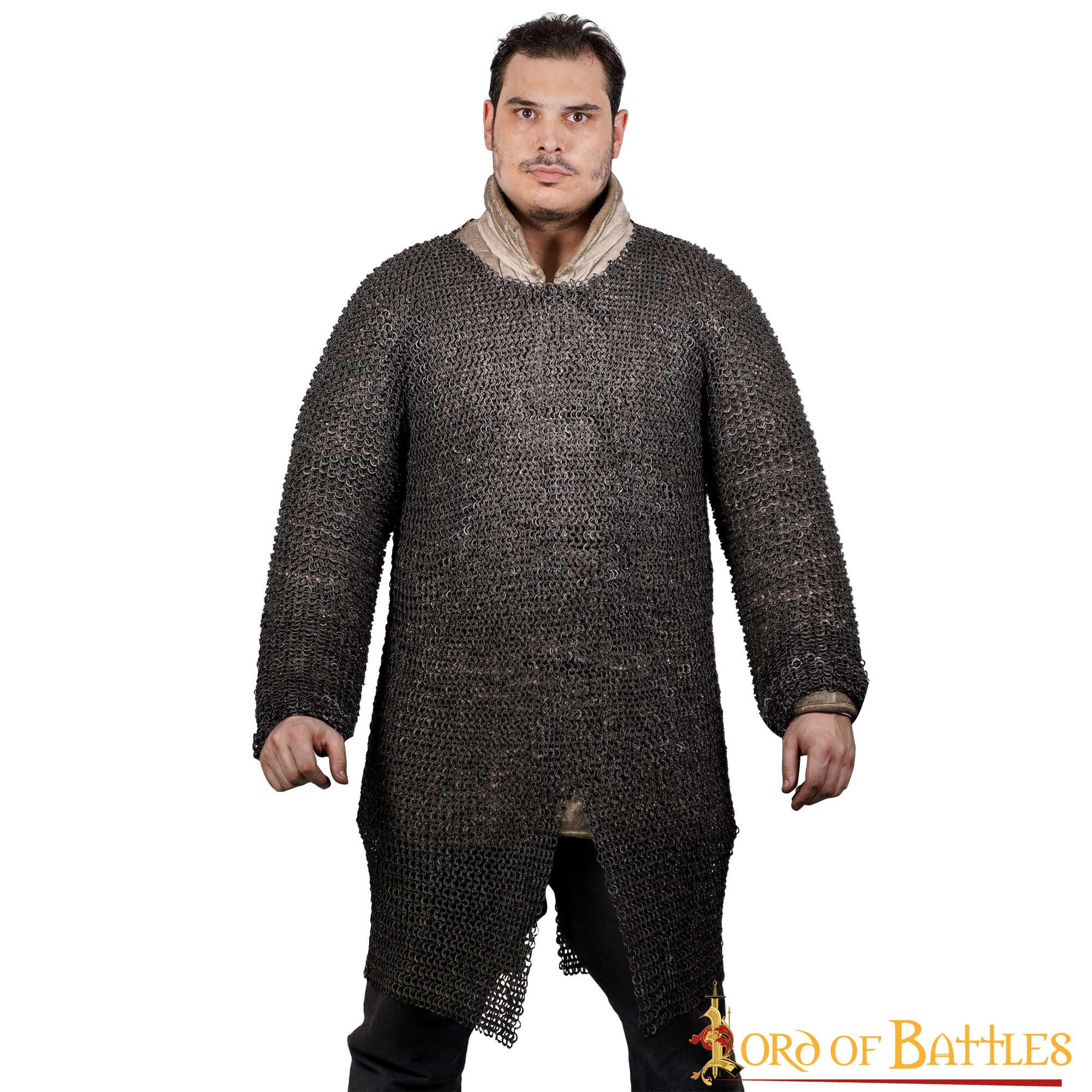 Long medieval chain mail with riveted titanium rings