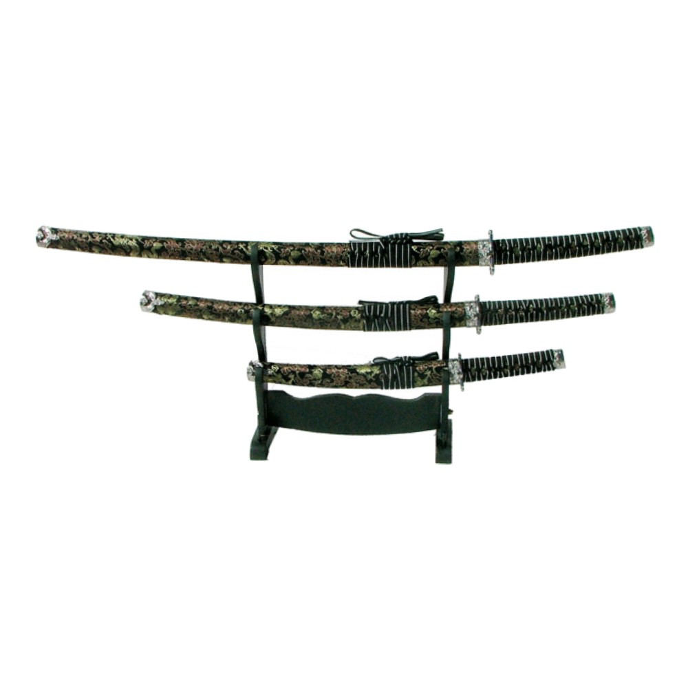 Ornamental set with Katana, wakizashi and black floral tanto
