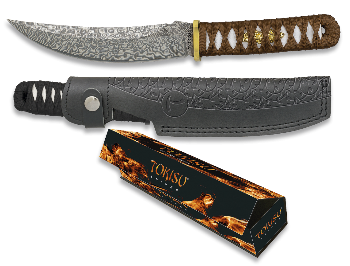 Damascus CNC Damascus knife, Tokisu brand, brown stringing