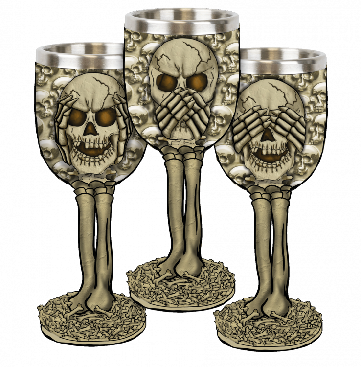 Cup three skulls, in aluminum and resin
