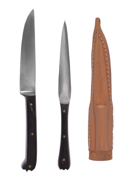 Set 2 medieval cutlery with leather cover - horn horn handle