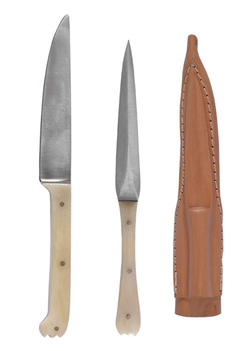 Set 2 medieval cutlery with leather cover - bone handle