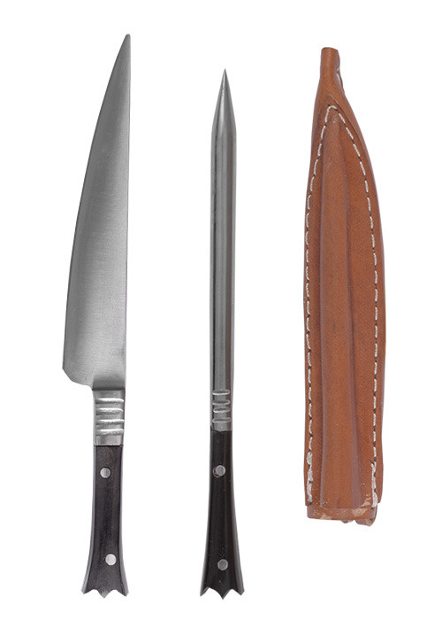 Set 2 medieval crenellated cutlery with leather cover - horn horn