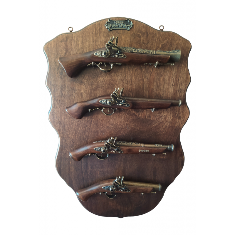 Panoply 4 flintlock pistols with table (73x50 cm.)