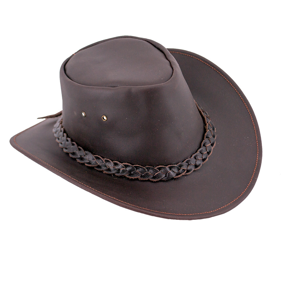 Cowboy hat in genuine leather, dark brown