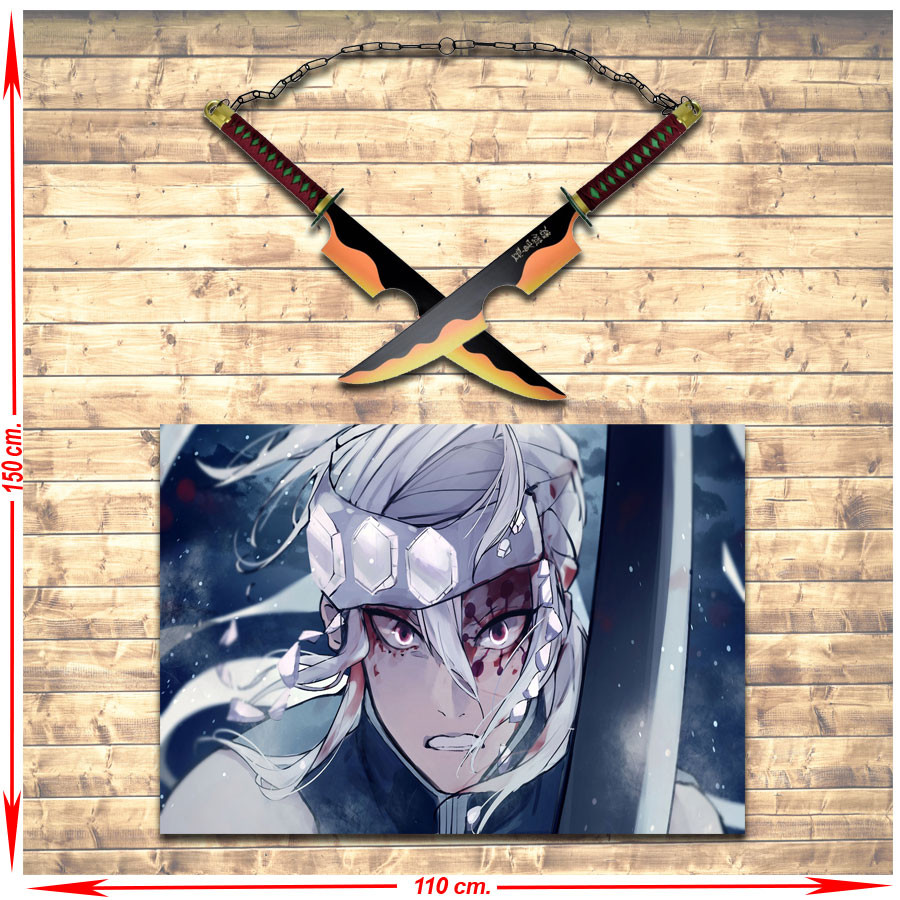 Pack twin swords Tengen Uzui + banner, Kimetsu No Yaiba