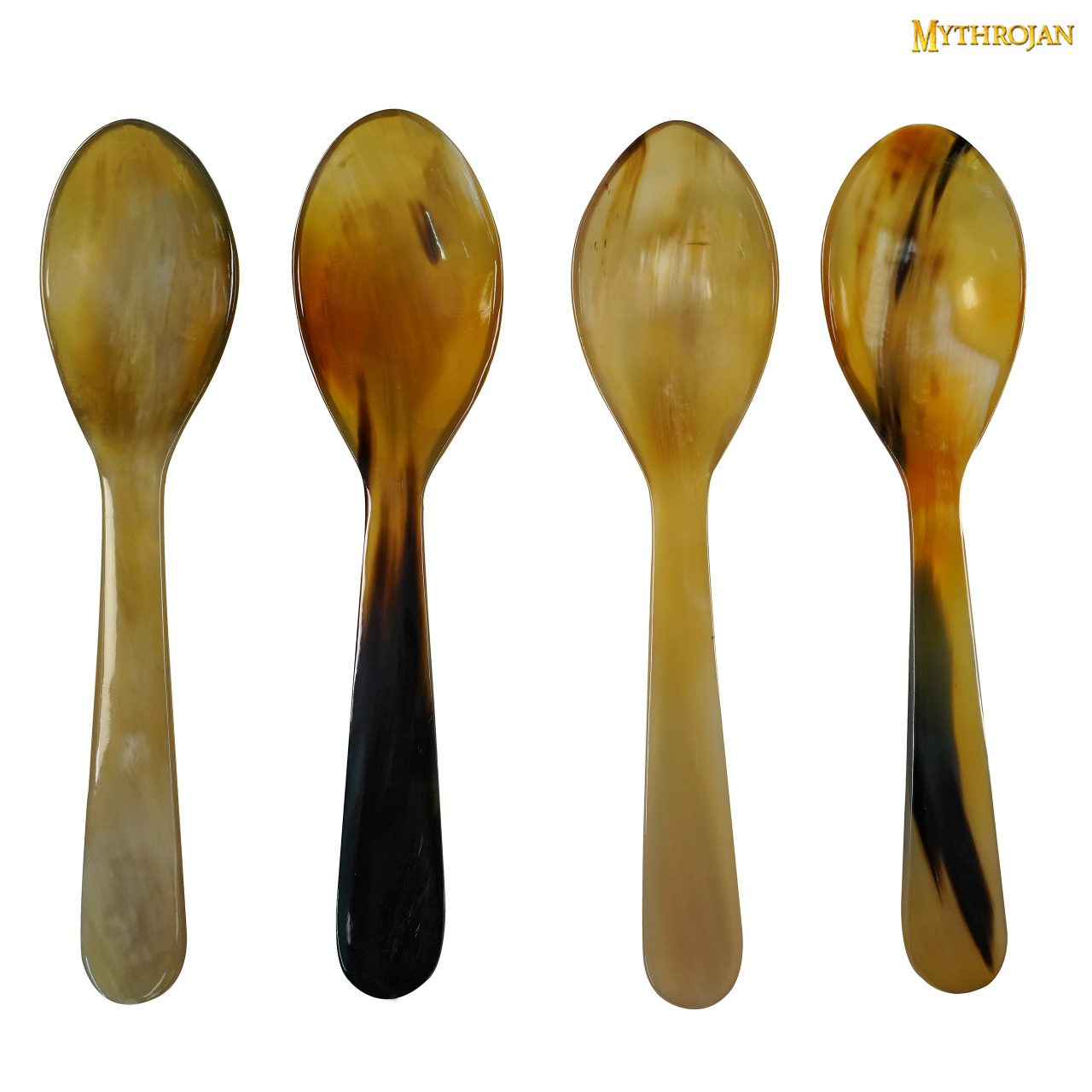 Set of 4 medieval ox horn spoons (16.5 cm.)