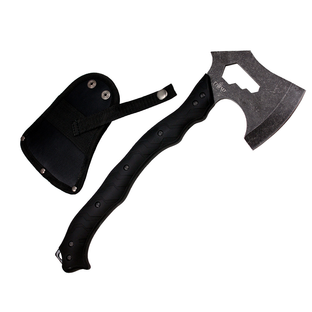 Third tactical ax with stone finish blade