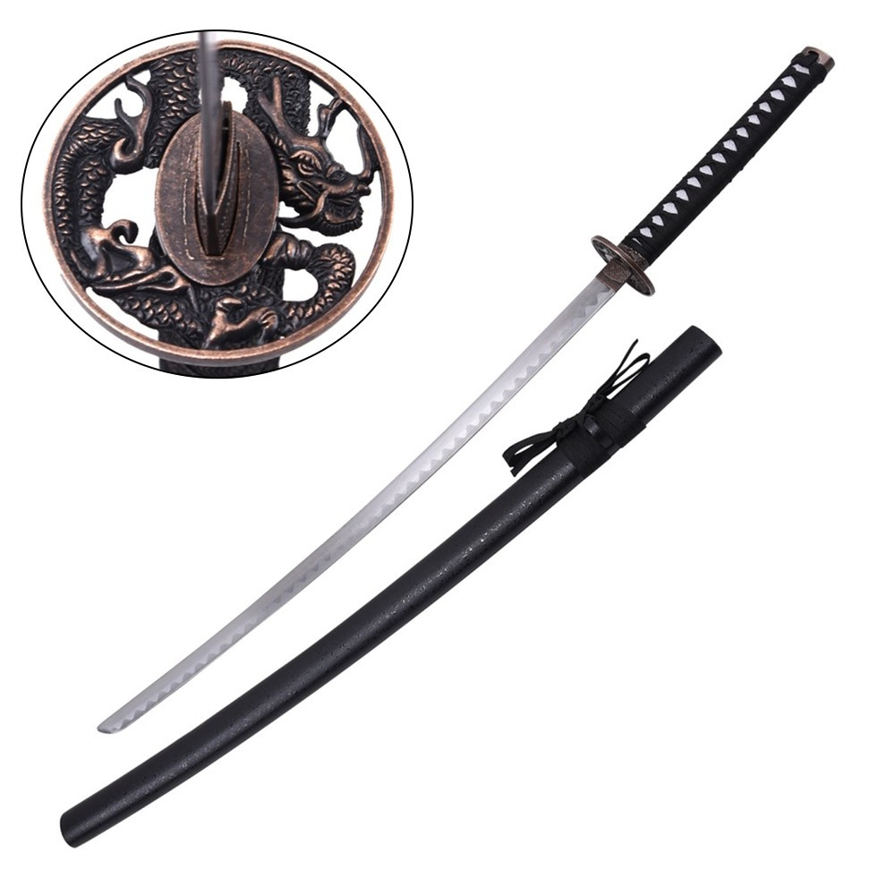 Ornamental katana dragon tsuba with scabbard