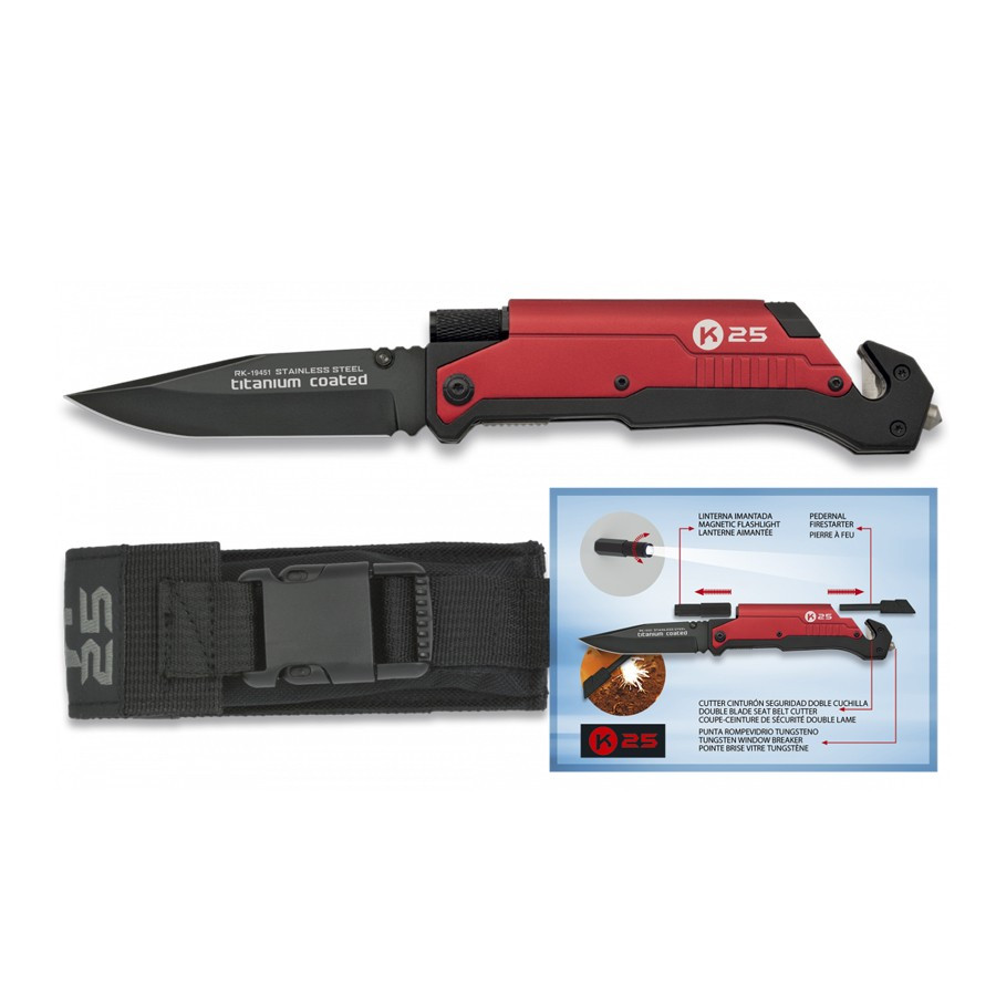 RUI rescue knife with flashlight, blade 9 cms.