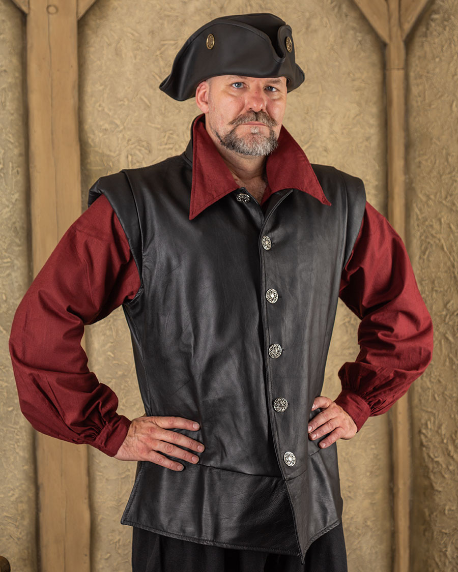 Leather pirate vest Tilly model, black color