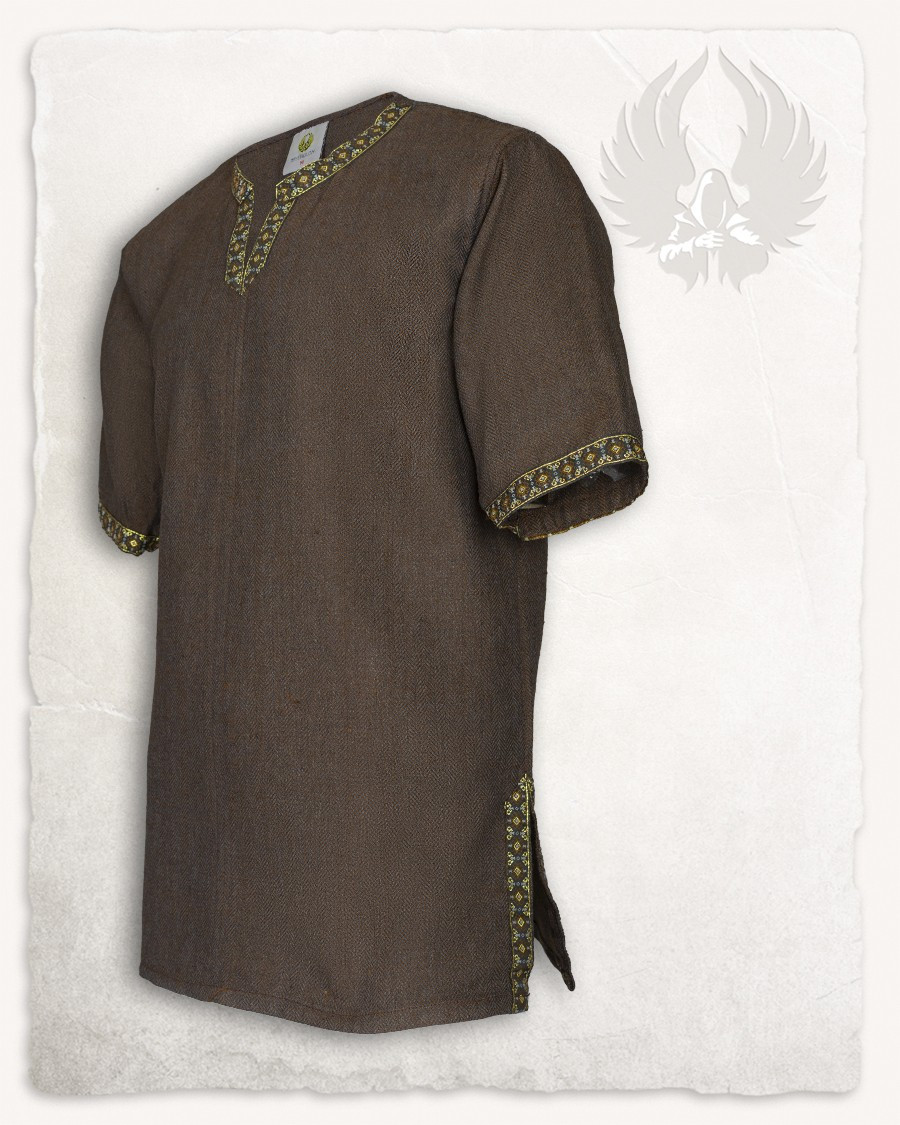 Medieval tunic herringbone pattern model Sigbert, brown
